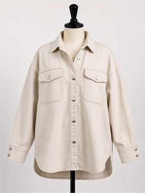 H&M Oversized Denim Shacket XS Cream Button Front Utility Jacket
